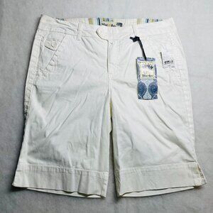 NWT Blue Epic Womns White Flat Front High Rise Modest Bermuda Shorts Size 14